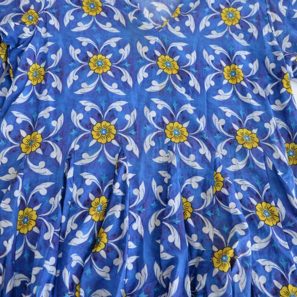 Rhode Resort Vivienne Dress Blue  w Yellow Floral Puffy Sleeves Midi Dress S - Picture 8 of 12